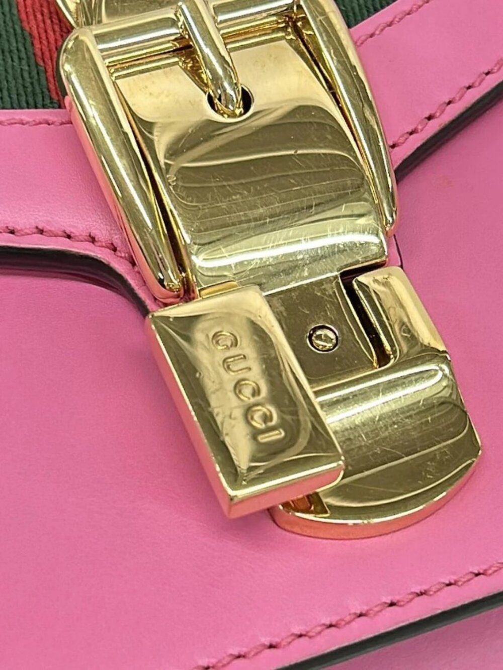 GUCCI Sylvie Mini 431666 Pink Multi Leather Canvas Shoulder Bag - Picture 9 of 15